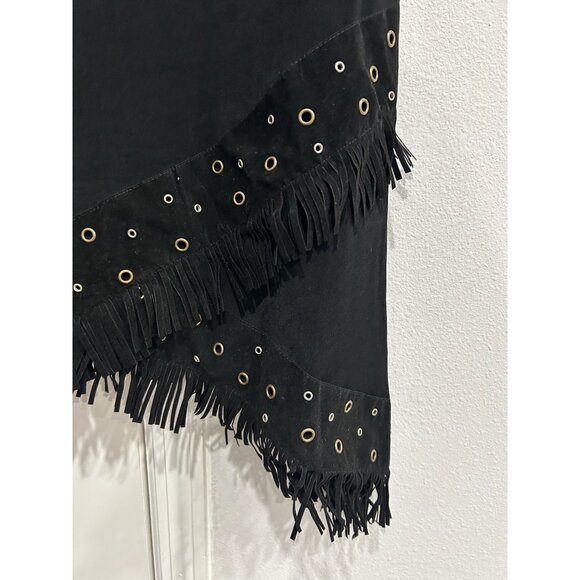 Slinky Brand Black Fringe Asymmetrical Skirt With Grommet Detail L - Picture 4 of 9